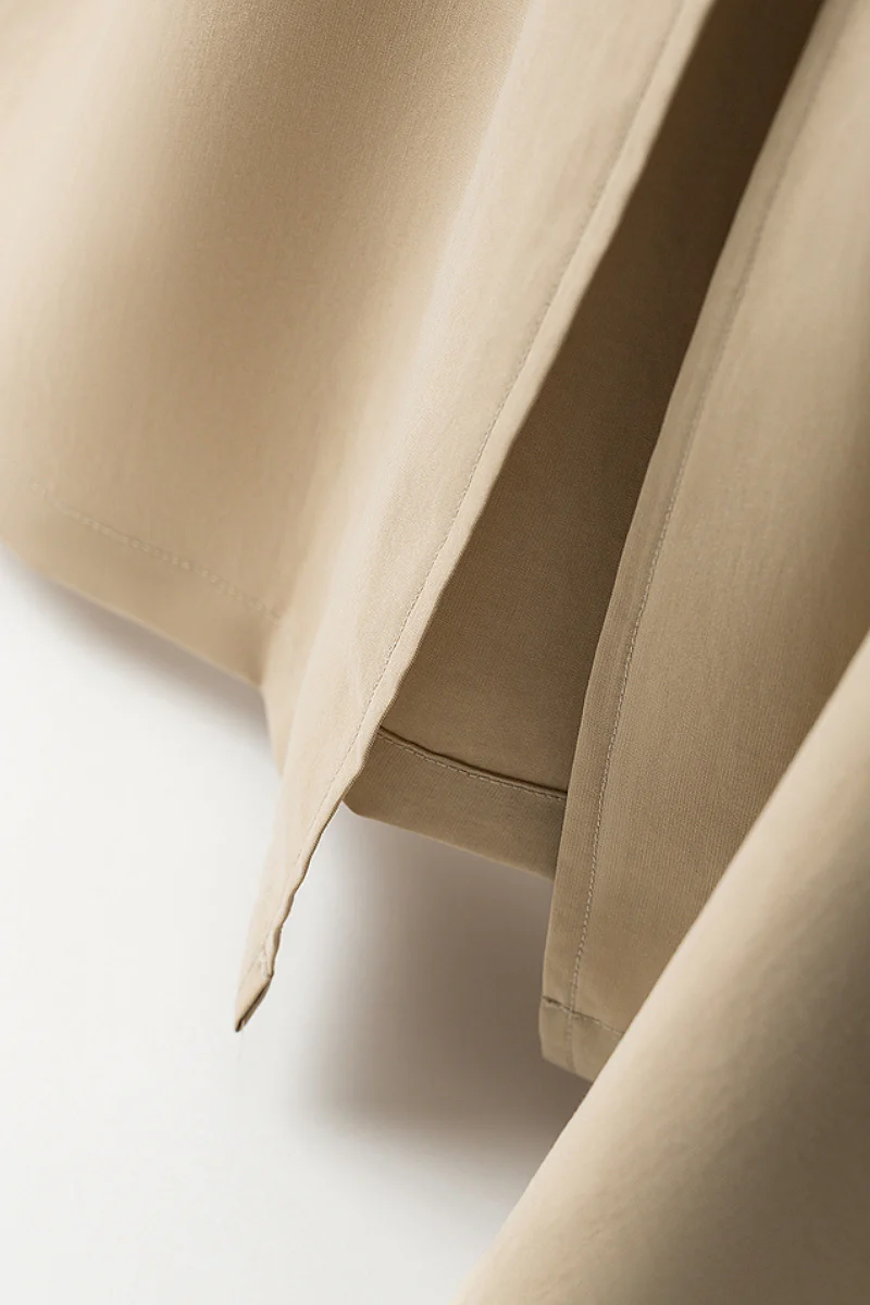 Khaki Cap-Sleeve Shirt Midi Dress With Belt - HBQMJX