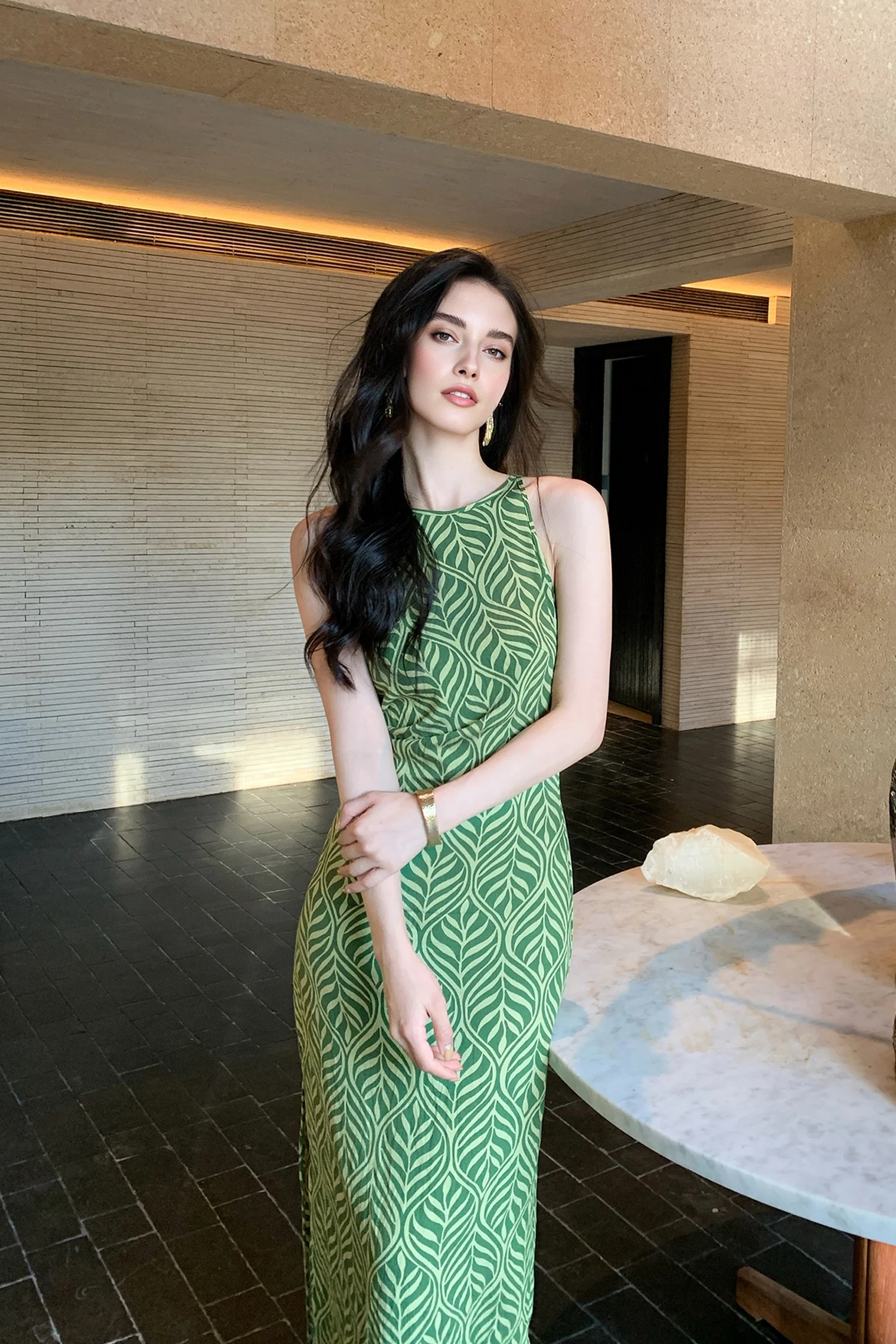 Green Paisley Print Sleeveless Maxi Dress - HBQMJX