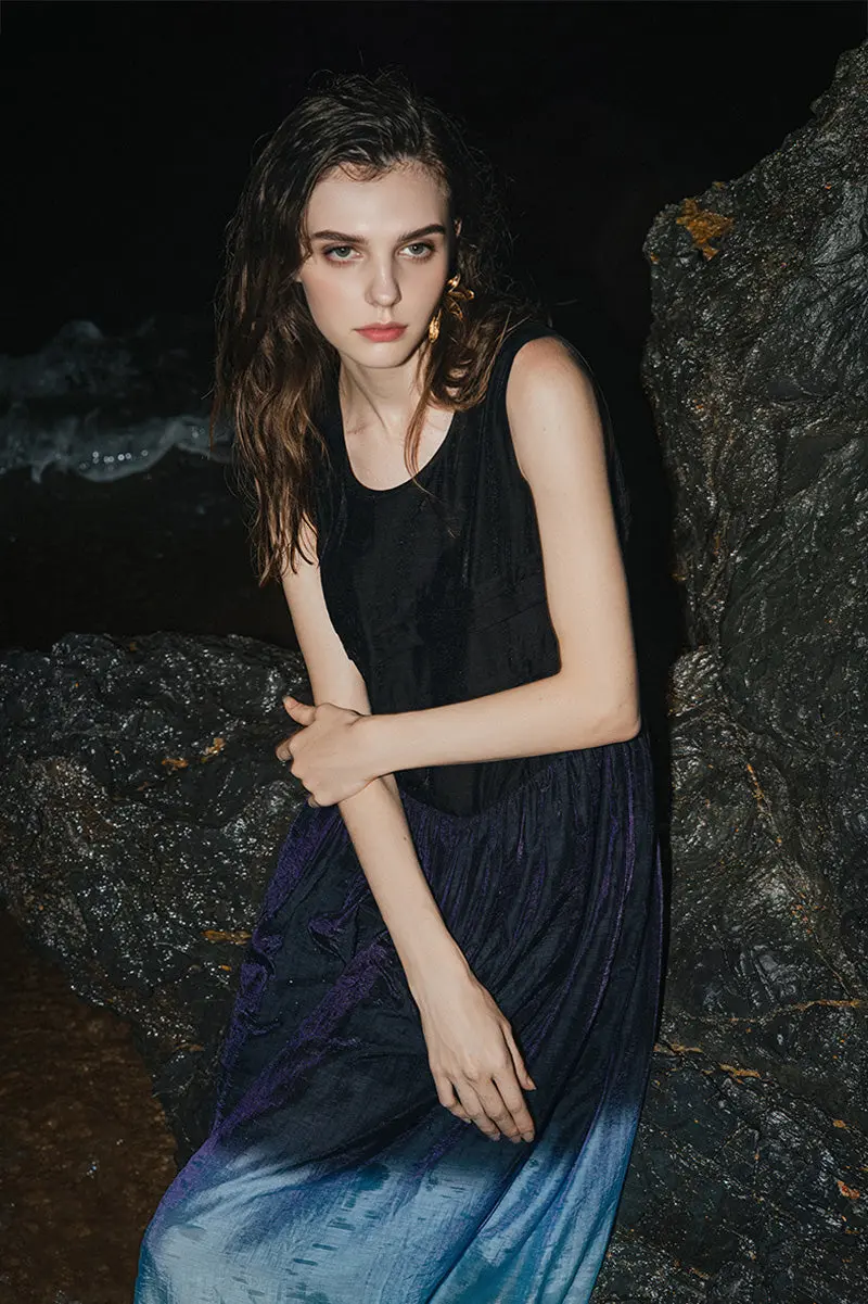 Ombre Sleeveless Trapeze Midi Dresss - HBQMJX