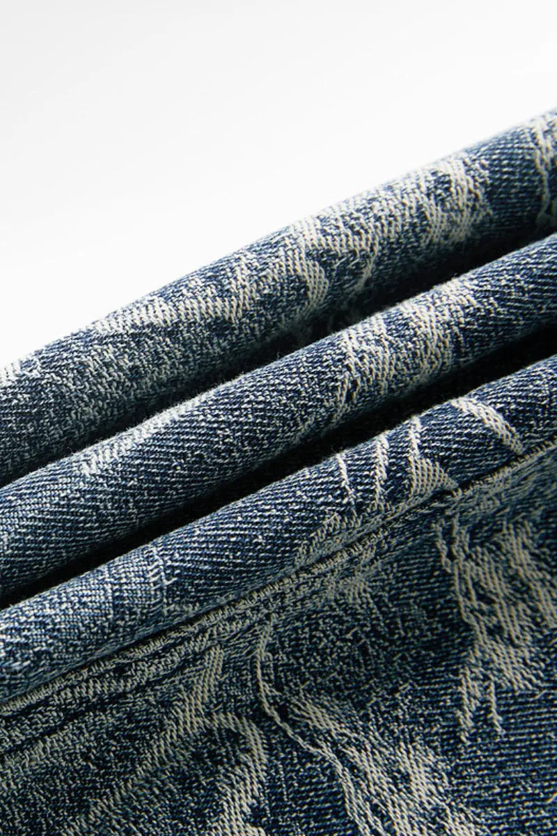 Denim Jacquard Square-Neck A-Line Midi Dress - HBQMJX