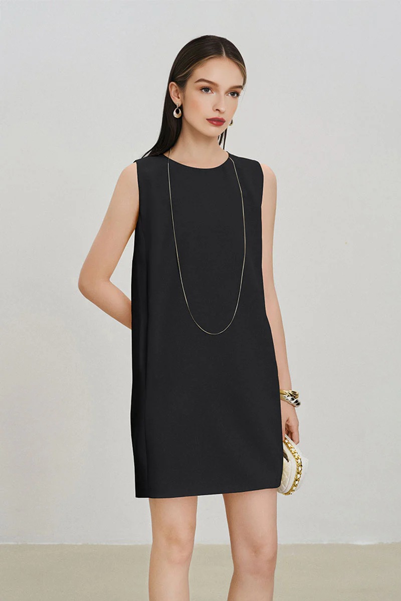Black Triacetate-Blend Mini Shift Dress with Pockets - HBQMJX