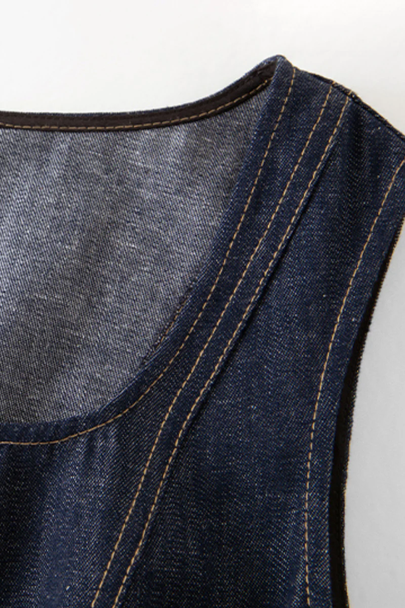 Denim Sleeveless A-Line Midi Dress - HBQMJX