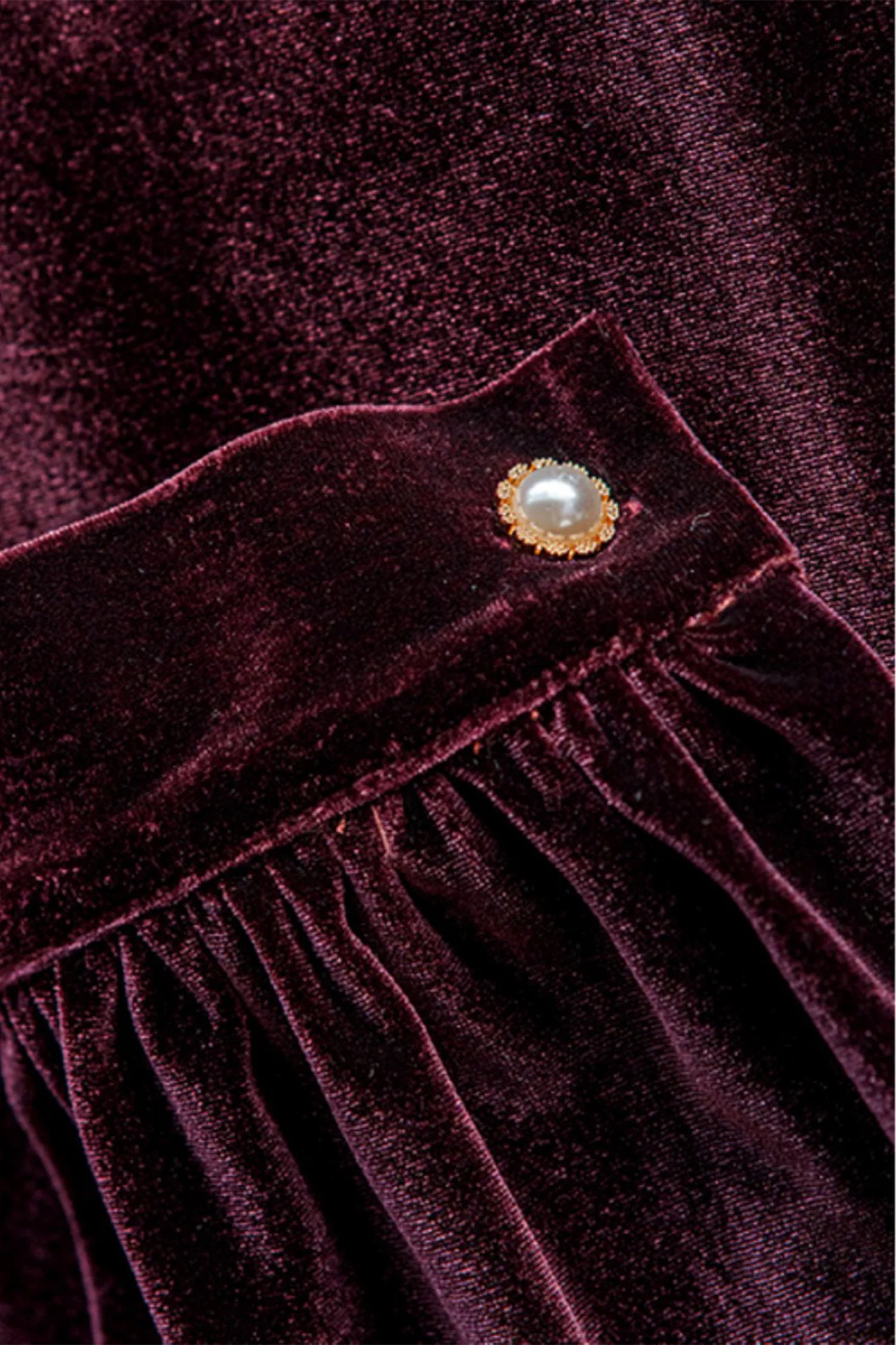 Burgundy Velvet Long Sleeve V-Neck Midi Dress - HBQMJX