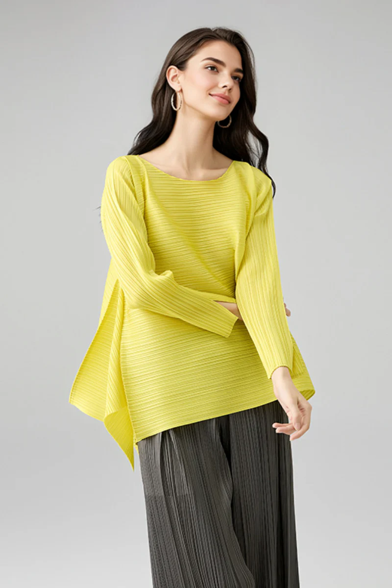 Designer Inspired Pleated Asymmetrical Top - HBQMJX