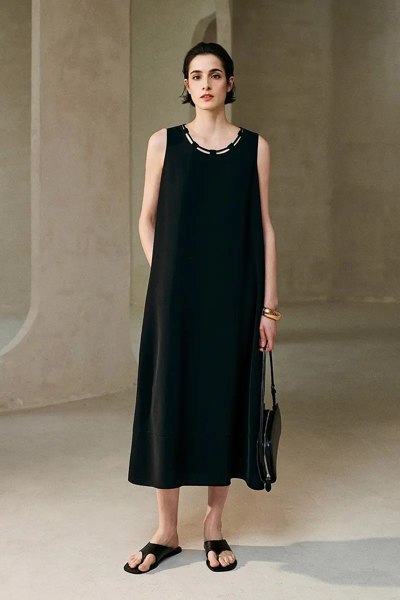 Black Row-Style Sleeveless Midi Dress - HBQMJX