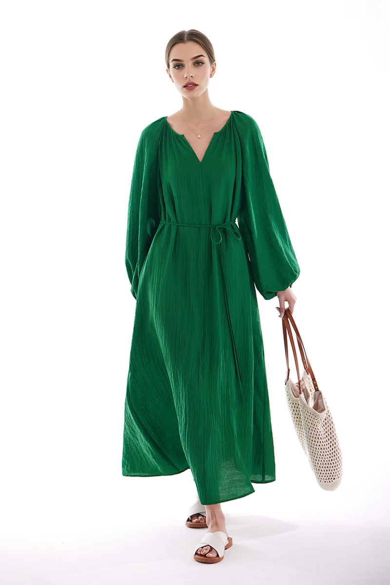 Green Lantern-Sleeve V-Neck Maxi Dress - HBQMJX