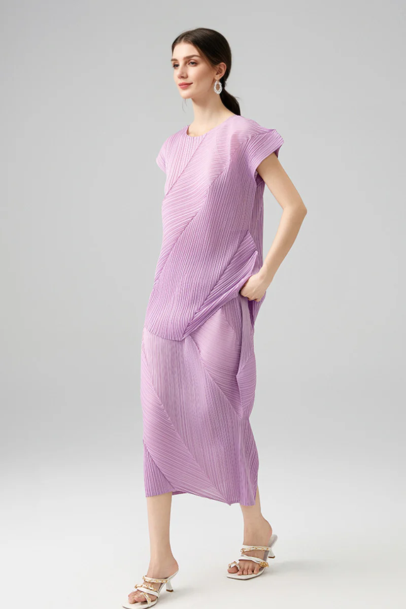 Designer Inspired Pleated Cap-Sleeve Top - HBQMJX