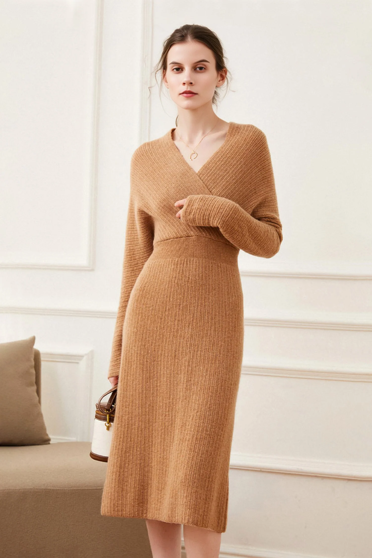 Ultrasoft Cashmere-Wool Long Sleeve Wrap Sweater Dress - HBQMJX