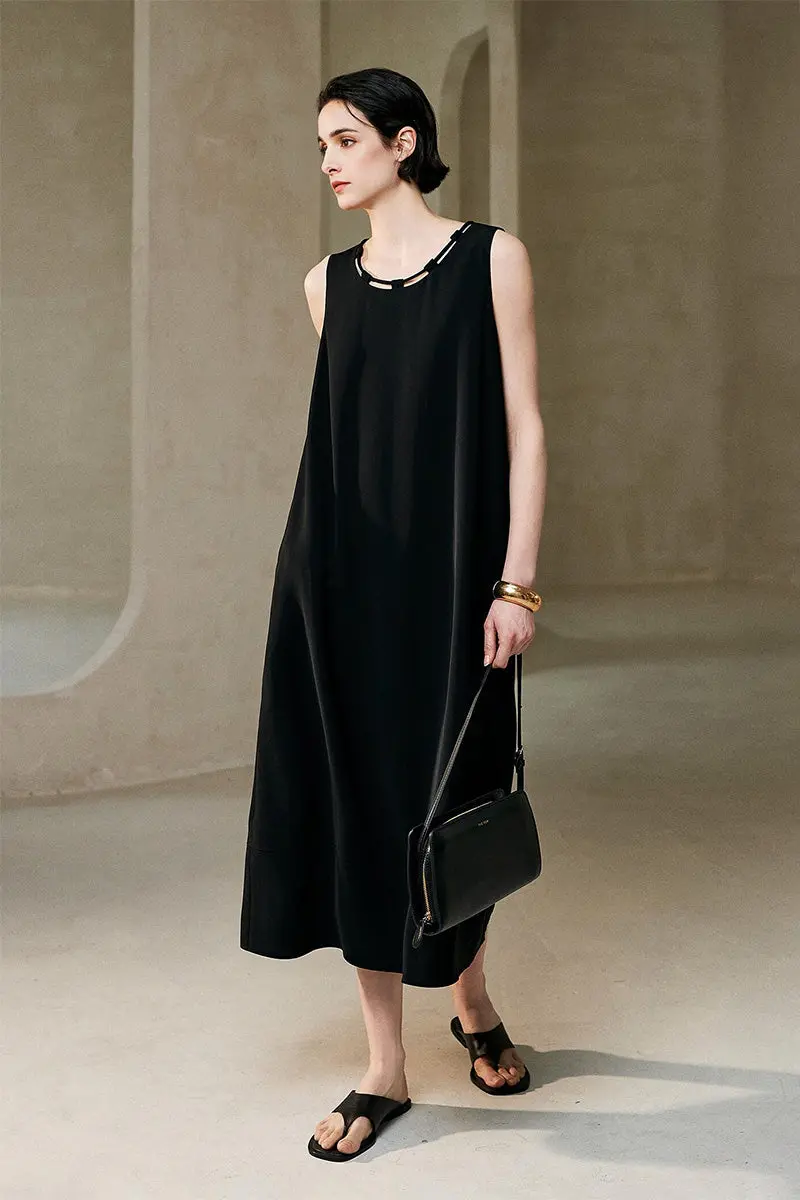 Black Row-Style Sleeveless Midi Dress - HBQMJX