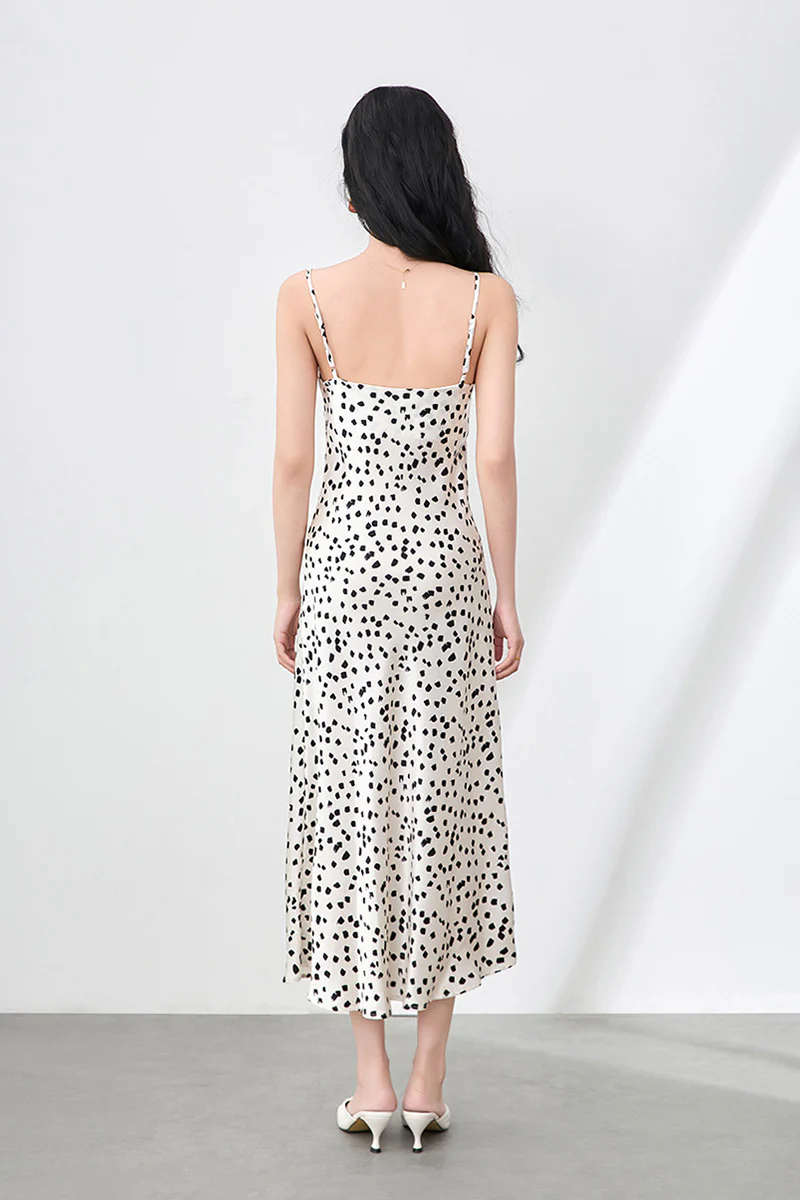 Satin Printed V-Neck Midi Slip Dress - HBQMJX