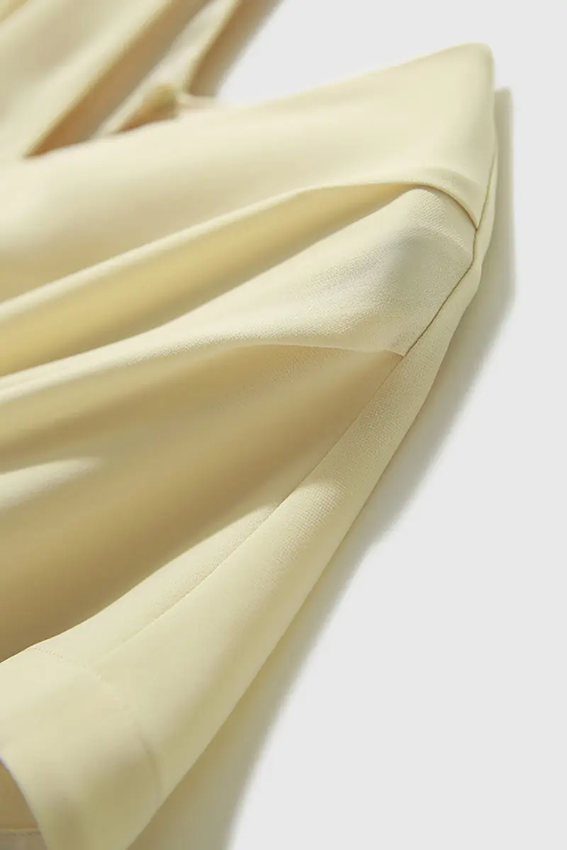 Yellow Triacetate V-Neck Gathered Waist Midi Dress - HBQMJX