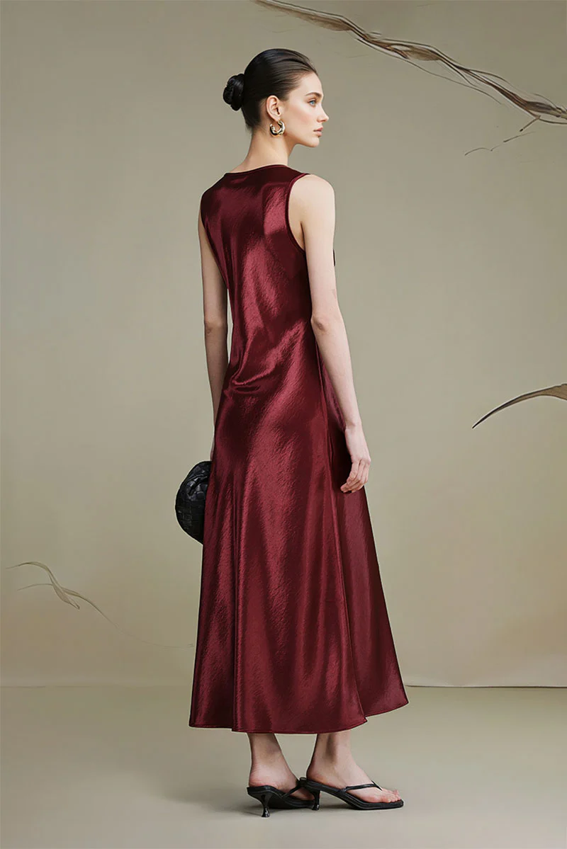 Satin Sleeveless Scoop-Neck Tank Midi Dress - HBQMJX