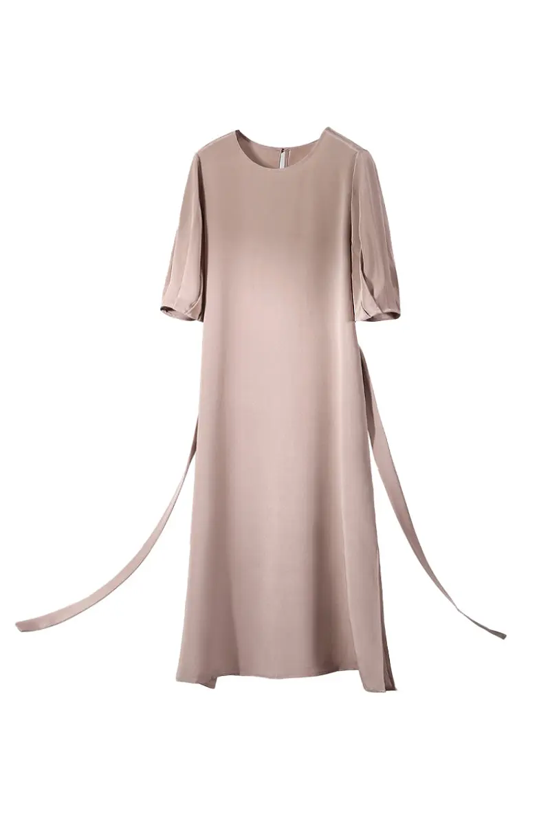 Pink 30MM Silk Crepe Belted Midi Dress - HBQMJX