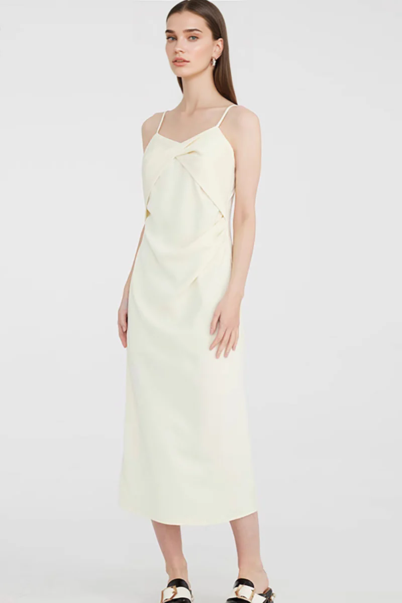 White Spaghetti-Strap Twist-Front Midi Dress - HBQMJX