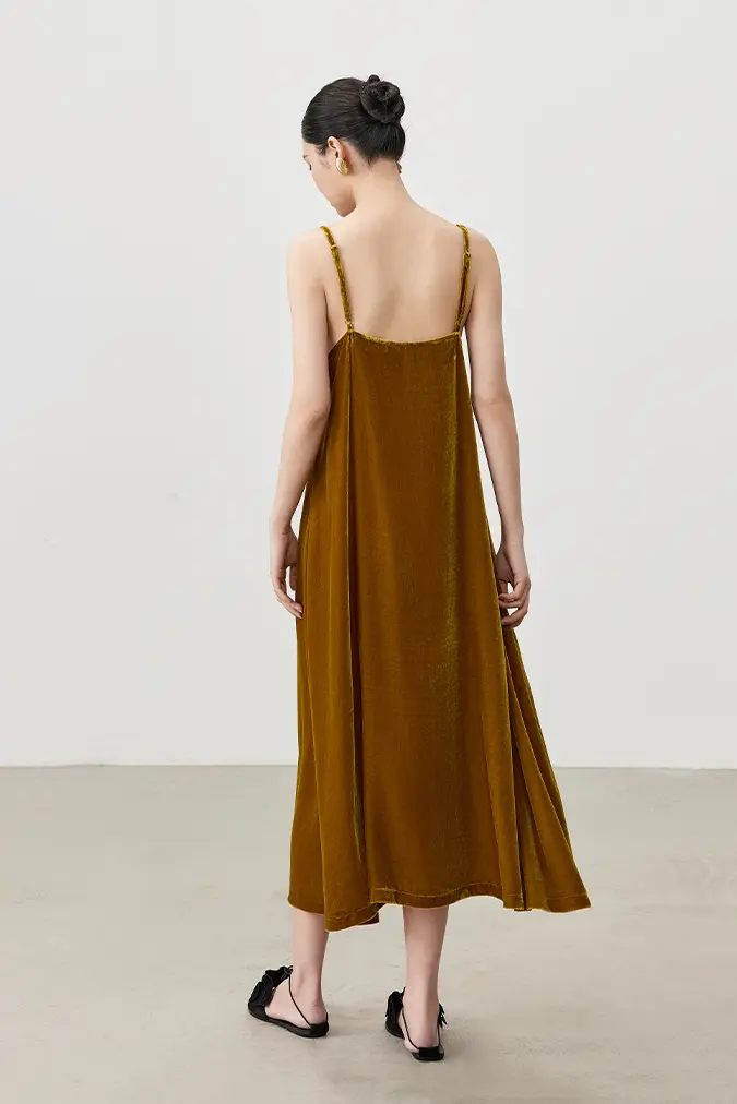 Summer Backless Silk Lined Velvet Slip Dress - HBQMJX
