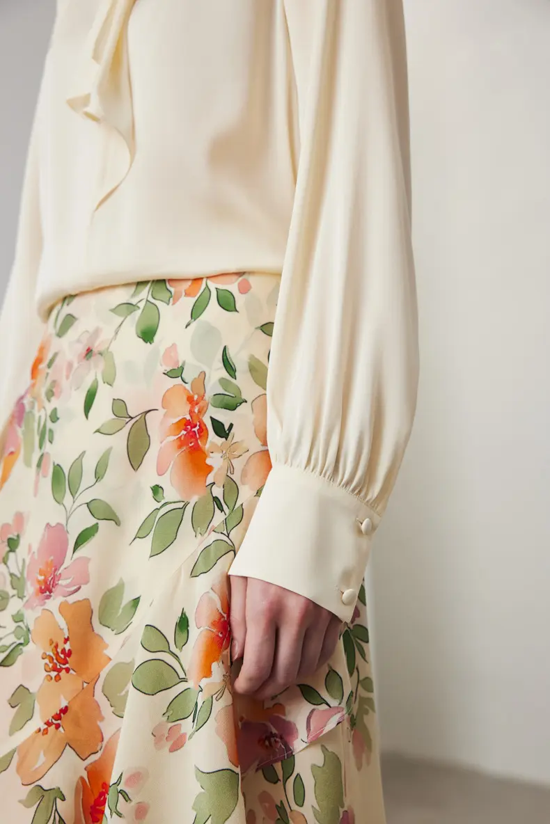 Asymmetric Silk Ruffled Floral Midi Skirt - HBQMJX