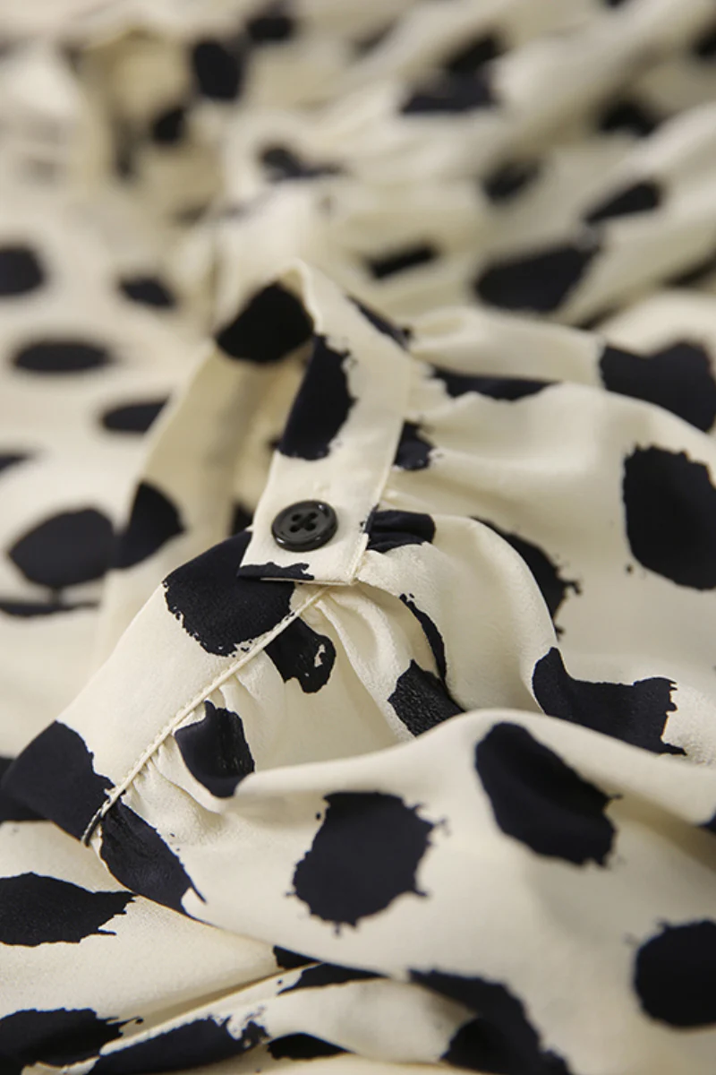 100% Silk Polka Dot Crepe A-Line Midi Dress - HBQMJX