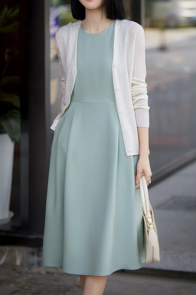 Elegant Acetate Sleeveless Fit & Flare Midi Dress - HBQMJX