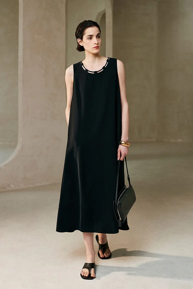 Black Row-Style Sleeveless Midi Dress - HBQMJX