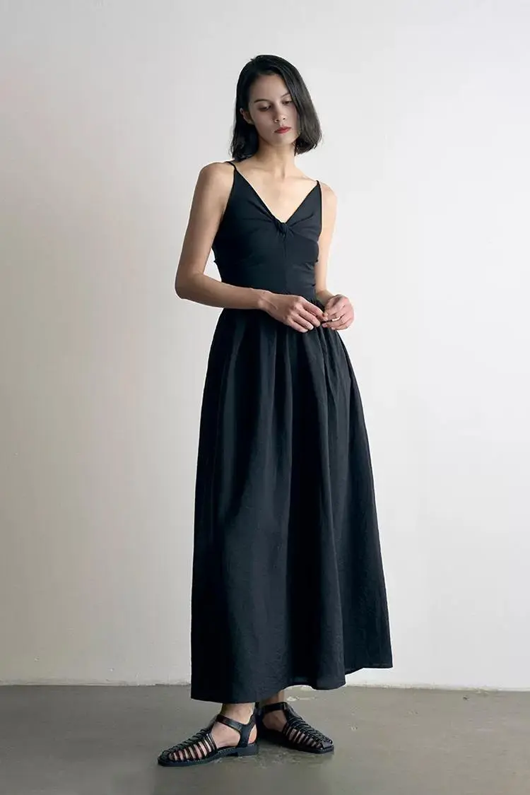 Tencel White Slip Maxi Dress with Front Twist - HBQMJX