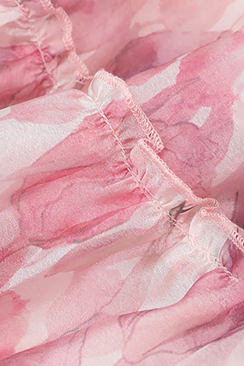 Boho Flower Balloon-Sleeve V-Neck Chiffon Maxi Dress with Underdress - HBQMJX