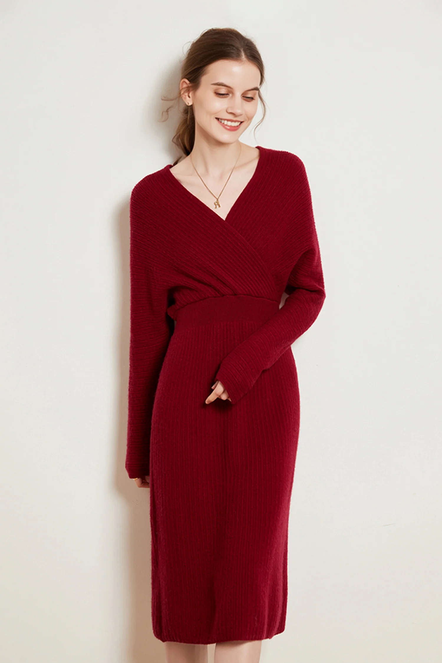 Ultrasoft Cashmere-Wool Long Sleeve Wrap Sweater Dress - HBQMJX