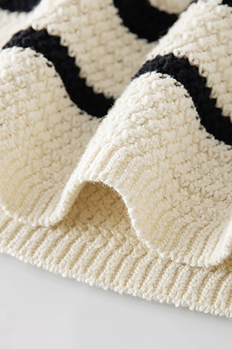 Crochet Black & White Striped Polo Midi Dress - HBQMJX