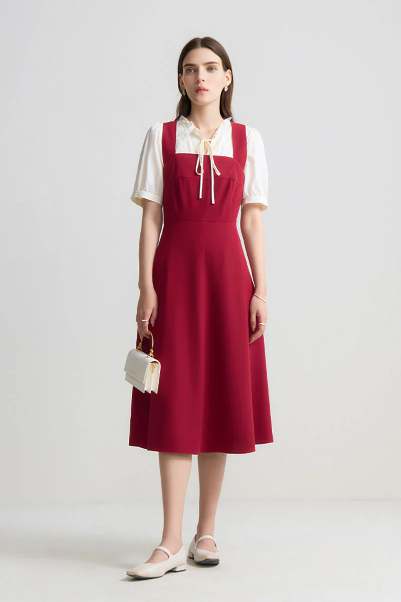 Red Cross-Back A-Line Midi Dress - HBQMJX