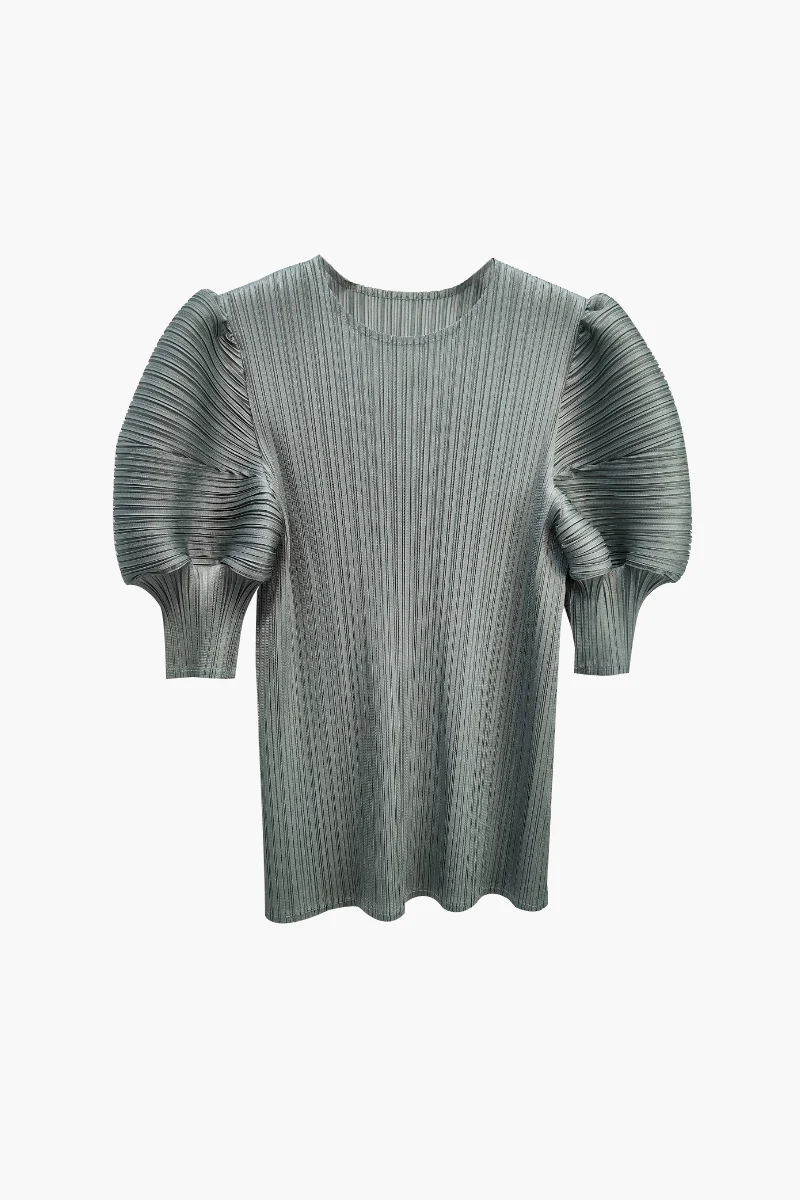 Designer Inspired Pleated Puff-Sleeve Top - HBQMJX