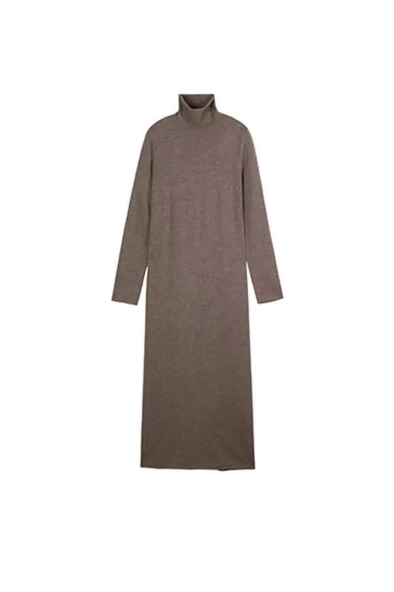 100 Wool Long Sleeve Crewneck Maxi Sweater Dress - HBQMJX