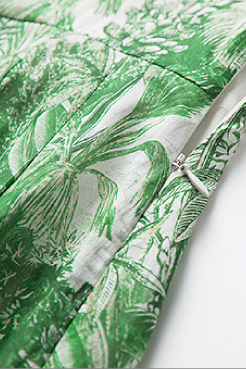 Green Floral Square-Neck Sleeveless Midi Dress - HBQMJX