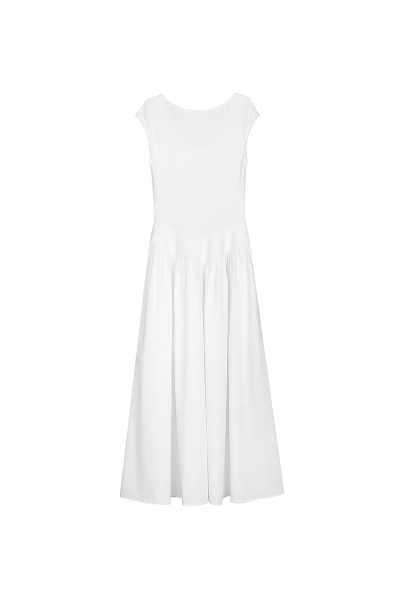 White Fit & Flare Cap-Sleeve Scoop-Neck Midi Dress - HBQMJX