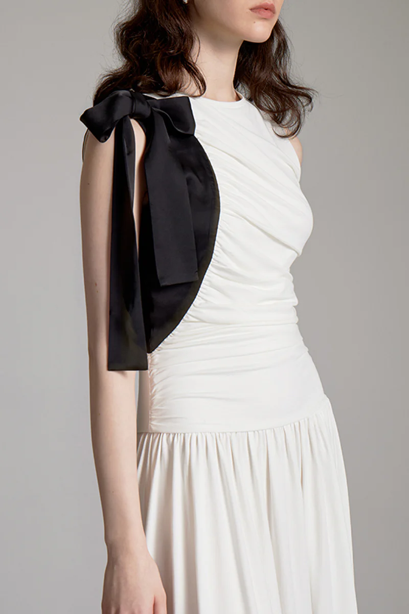 Sleeveless One-Shoulder-Tie Ruched Maxi Dress - HBQMJX