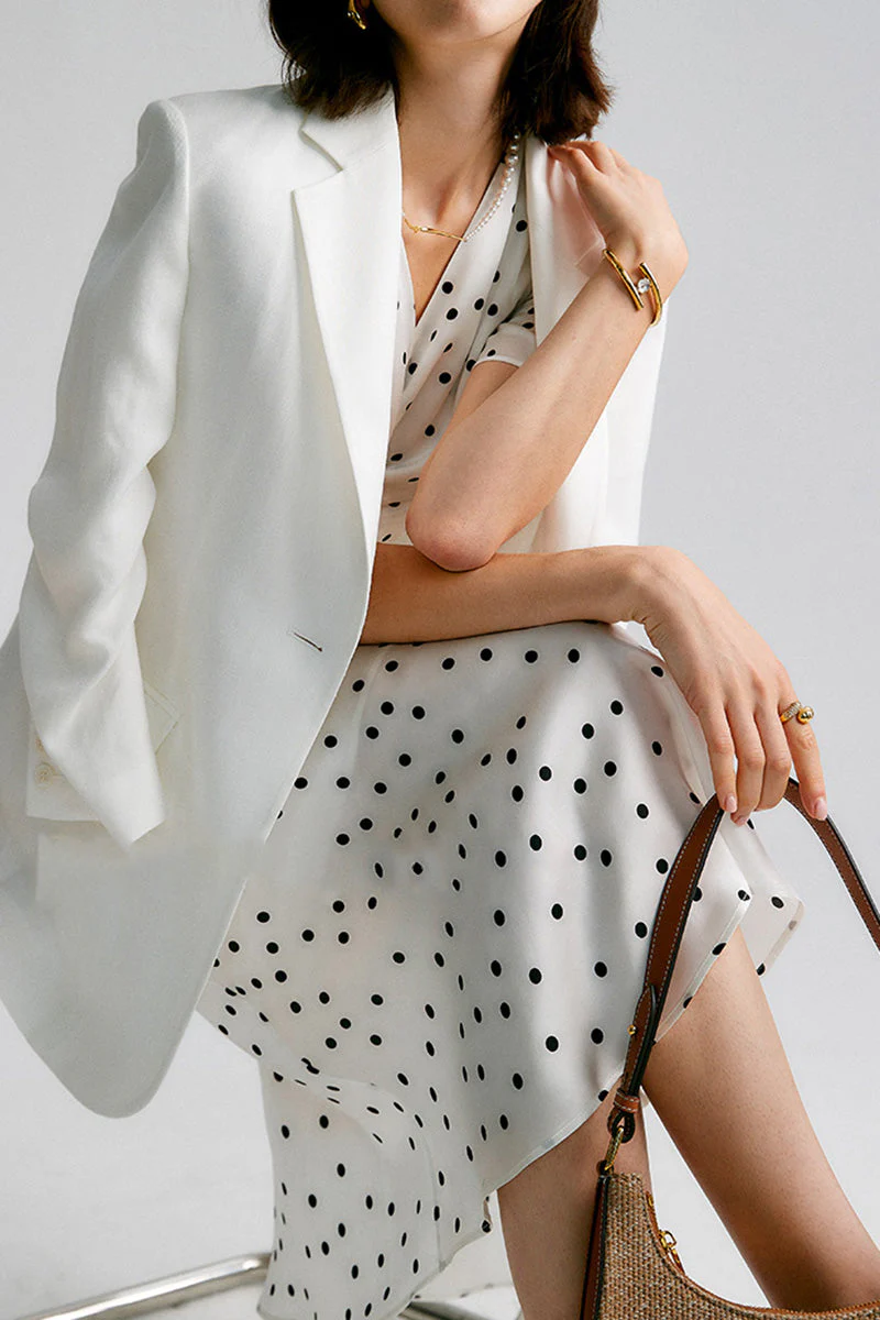 White 100 Silk Crepe-Back Polka Dot Midi Dress - HBQMJX