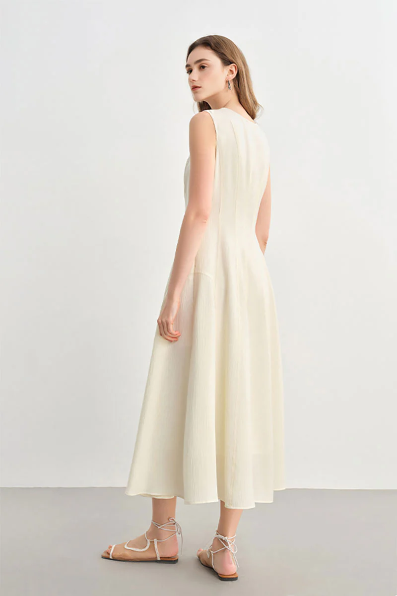 White Sleeveless A-Line Midi Dress - HBQMJX