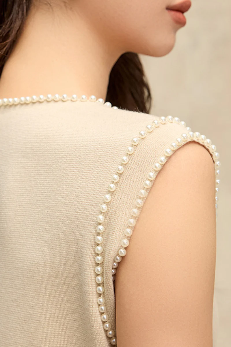 French Sleeveless Handmade Embellished Knit Midi Dress - HBQMJX