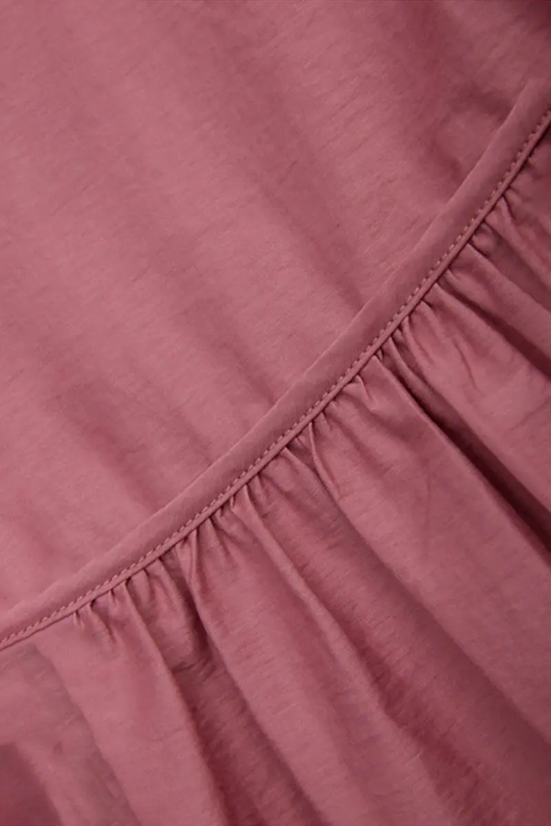 Pink Tiered Trapeze Tie-Neck Midi Dress - HBQMJX