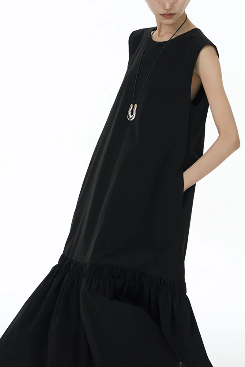 Relaxed Sleeveless A-Line Tiered Maxi Dress - HBQMJX