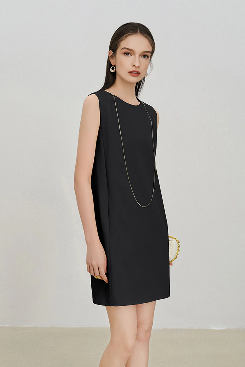 Black Triacetate-Blend Mini Shift Dress with Pockets - HBQMJX