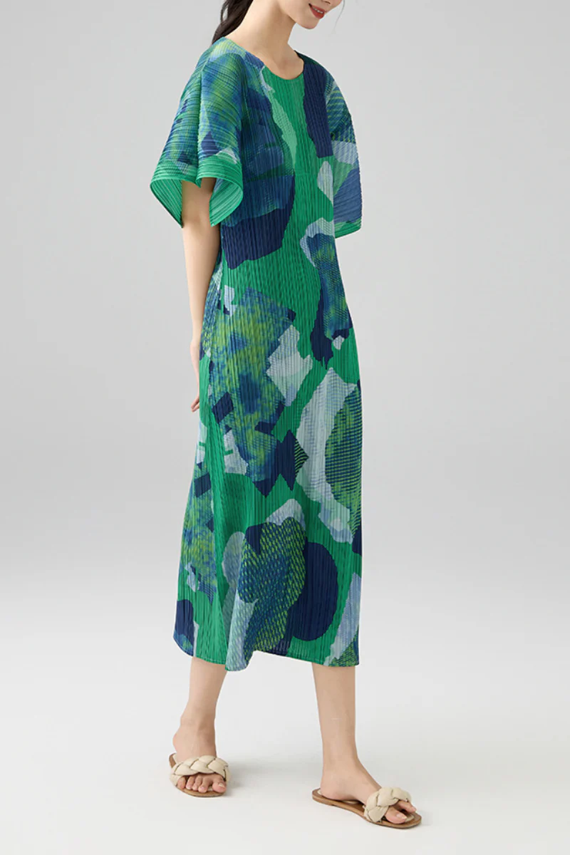 Designer Inspired Pleated Floral Midi Dress - HBQMJX