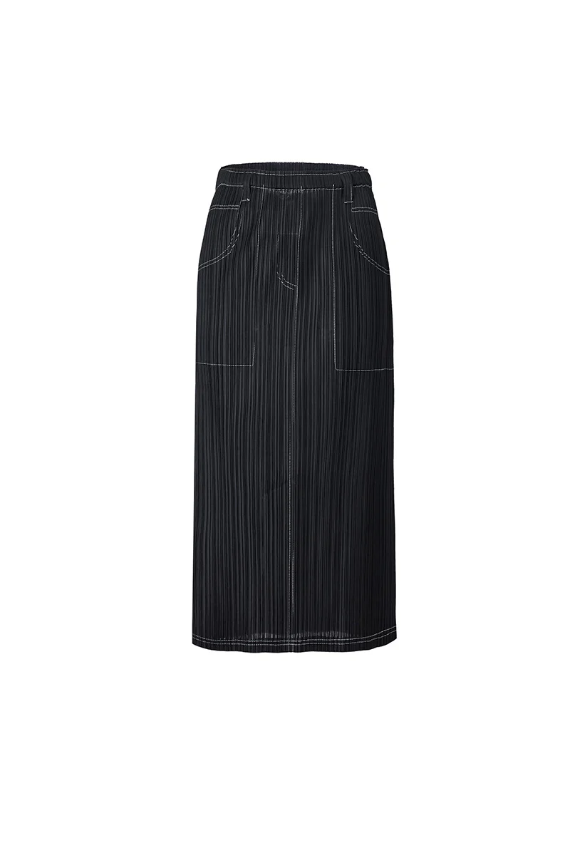 Designer Inspired Pleated Pull-On Midi Skirt - HBQMJX