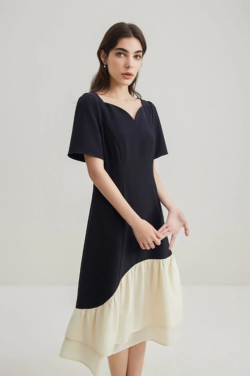 Short-Sleeve Sweetheart-Neck A-Line Midi Dress - HBQMJX
