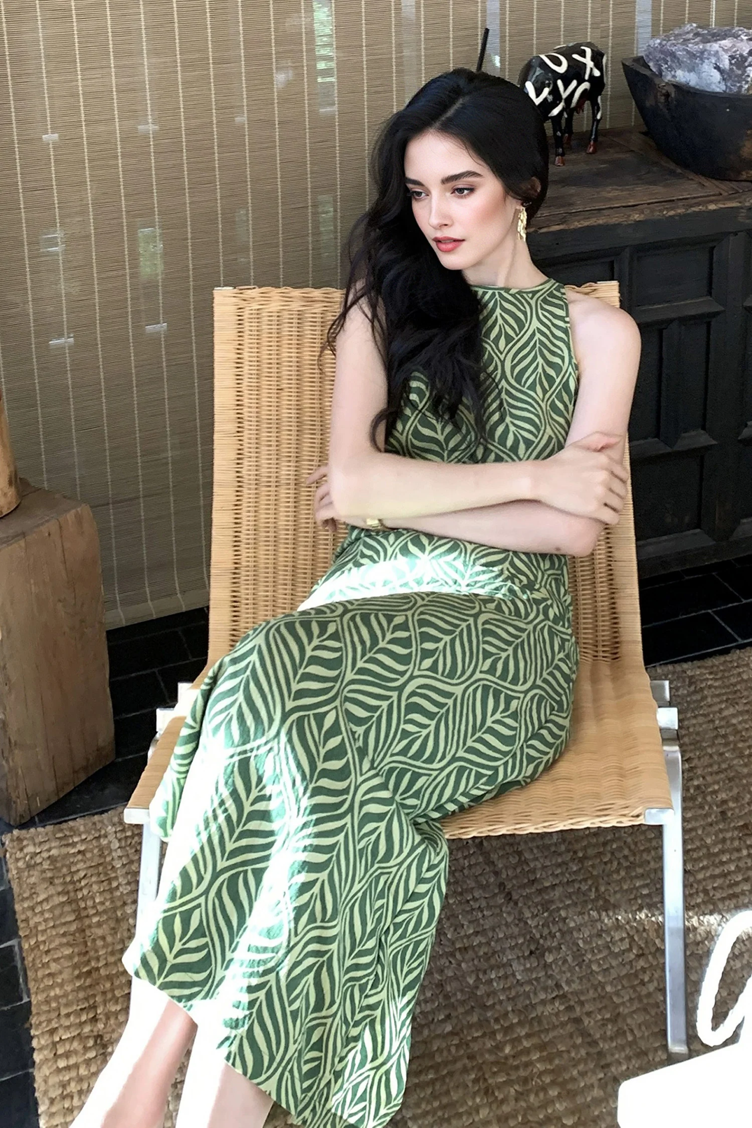 Green Paisley Print Sleeveless Maxi Dress - HBQMJX