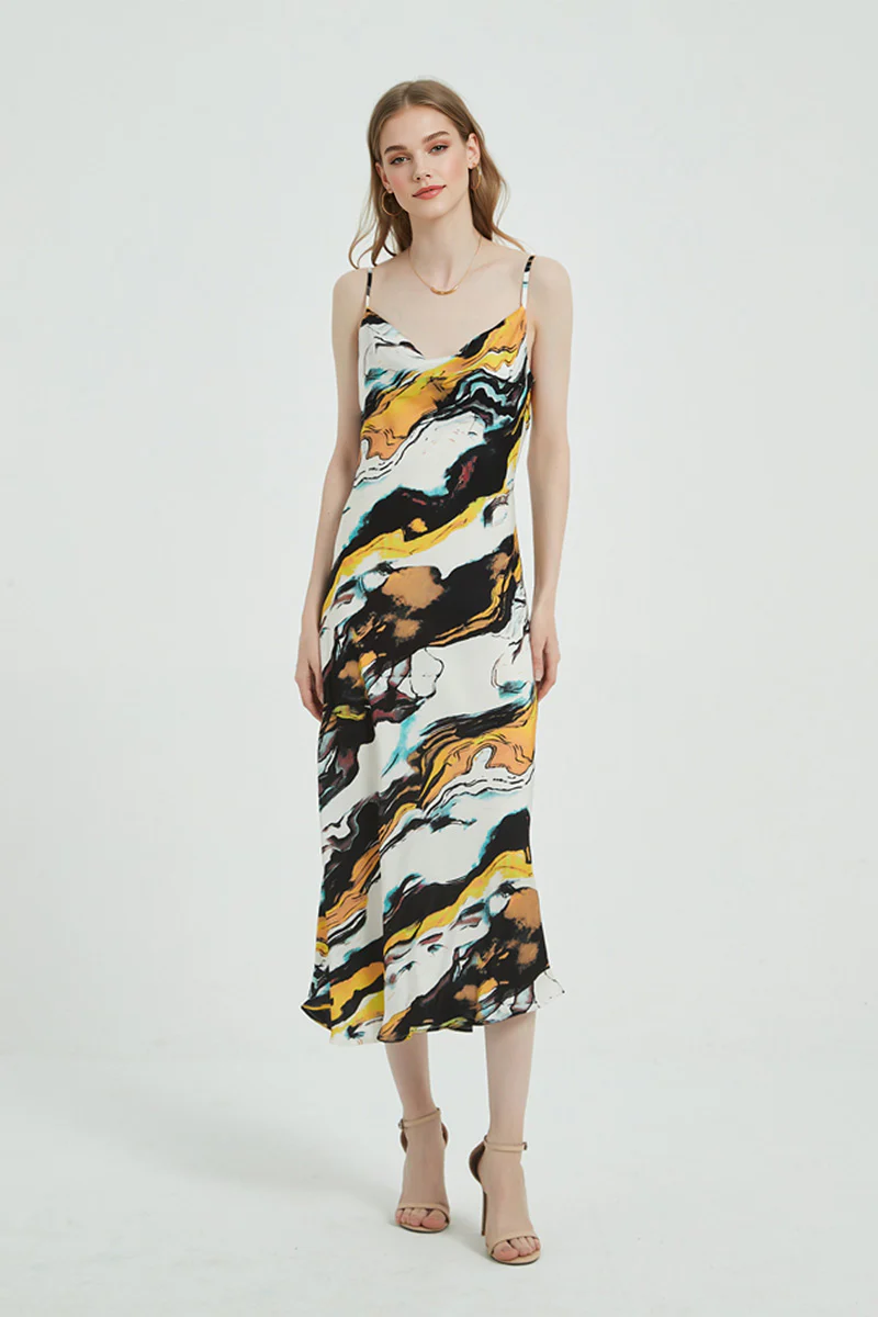 Floral Cowl-Neck Midi Slip Dress in Triacetate-Blend - HBQMJX