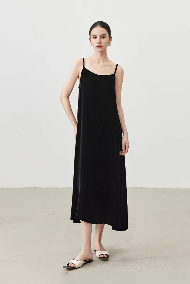 Summer Backless Silk Lined Velvet Slip Dress - HBQMJX
