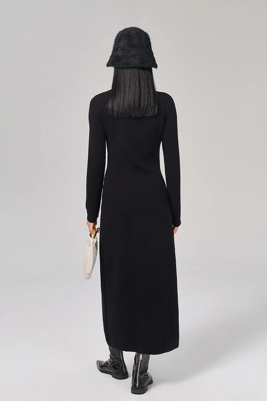 Slim Fit Long Sleeve Knit Wool Maxi Dress - HBQMJX