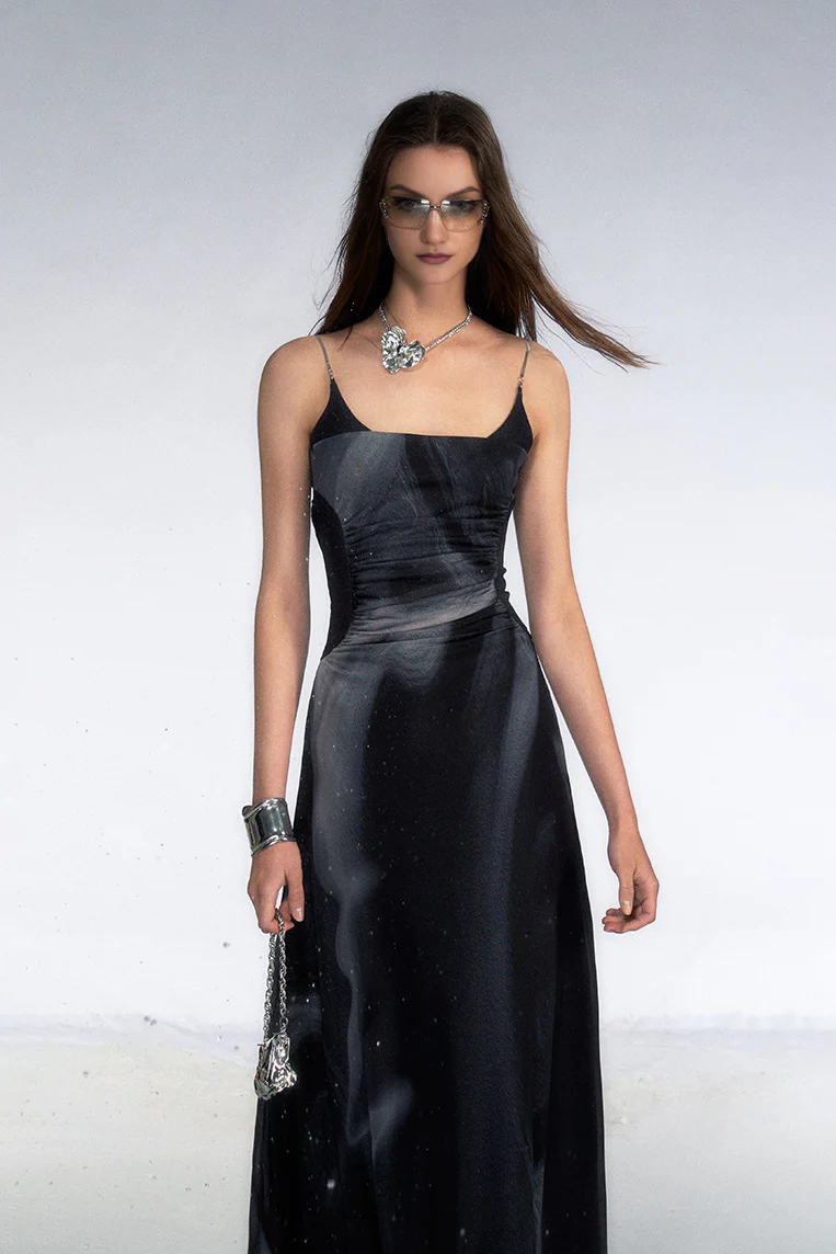 Tie Dye Spaghetti Strap Mesh Dress - HBQMJX