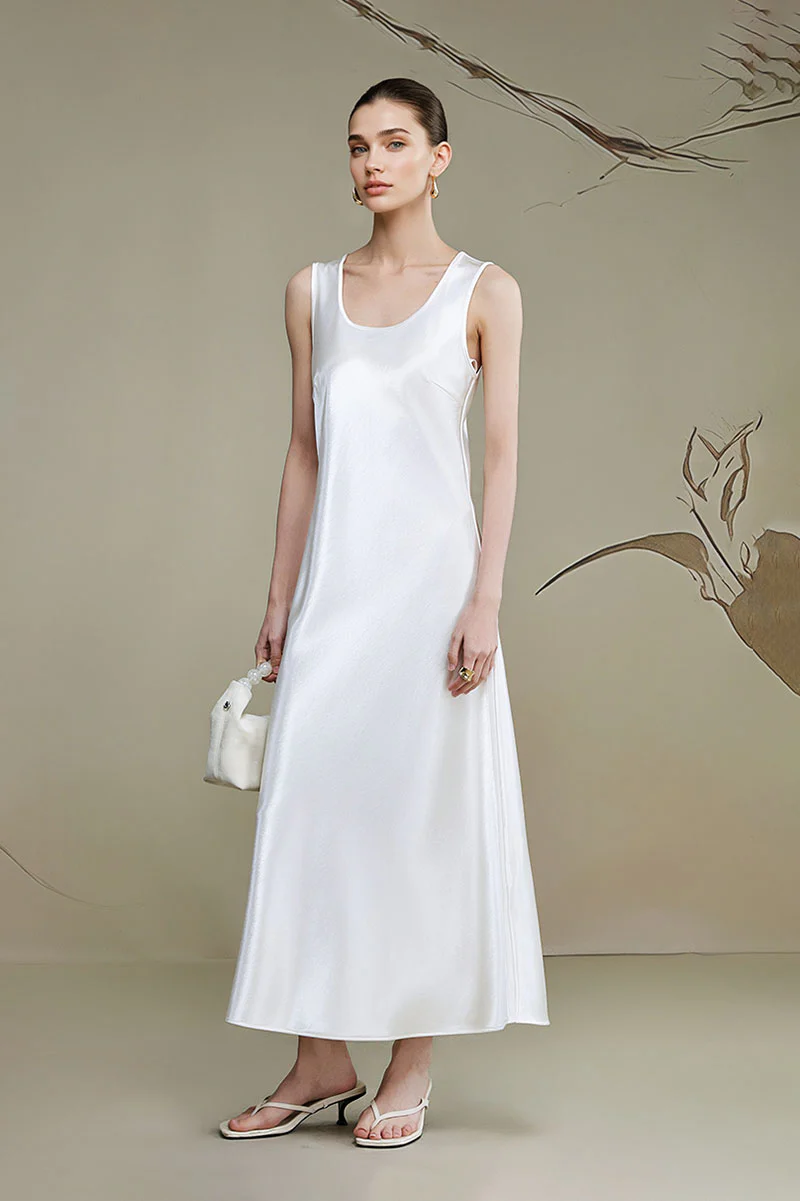 Satin Sleeveless Scoop-Neck Tank Midi Dress - HBQMJX