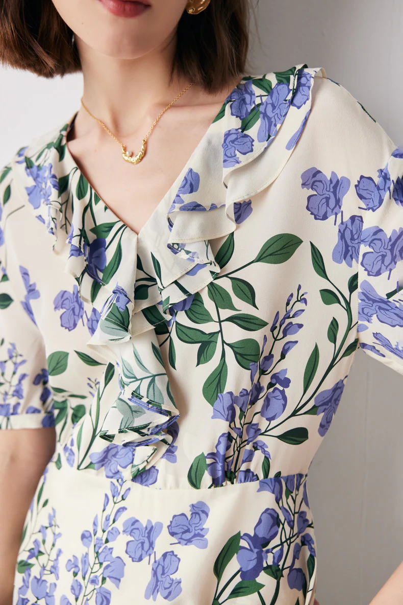 French Chic Silk Floral Maxi Dress - HBQMJX