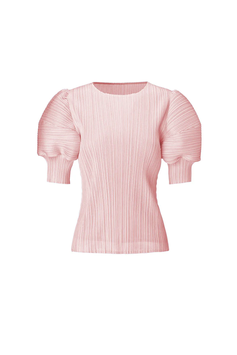 Designer Inspired Pleated Puff-Sleeve Top - HBQMJX